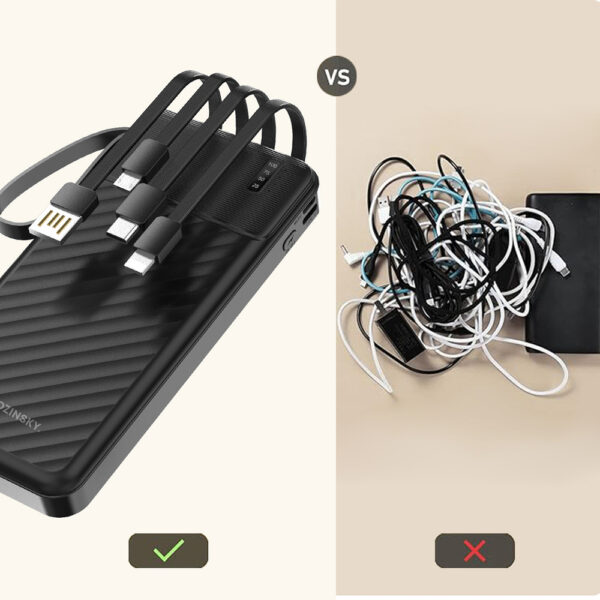 Wozinsky PowerBank W11-B 10000mAh 10W με καλώδια 3σε1 και φακό - Μαύρο