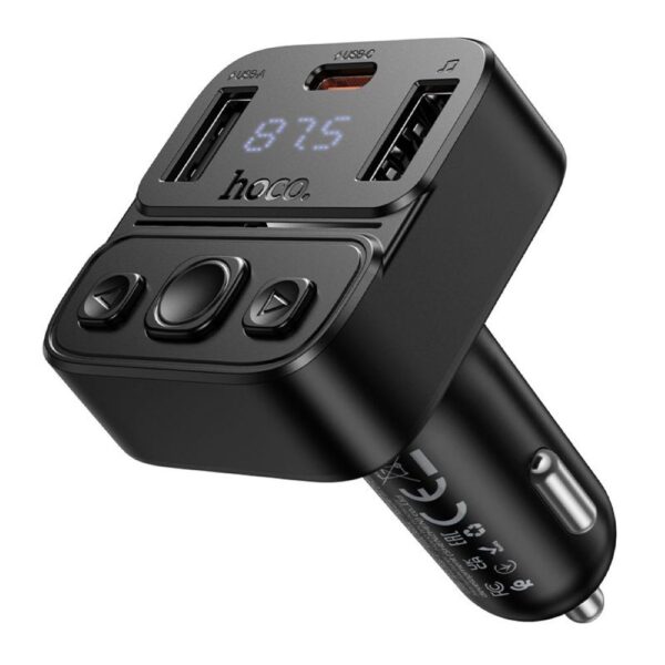 E87_01 HOCO E87 Φορτιστής Αυτοκινήτου & FM Transmitter 35W USB-A+USB-C QC PD Μαύρος