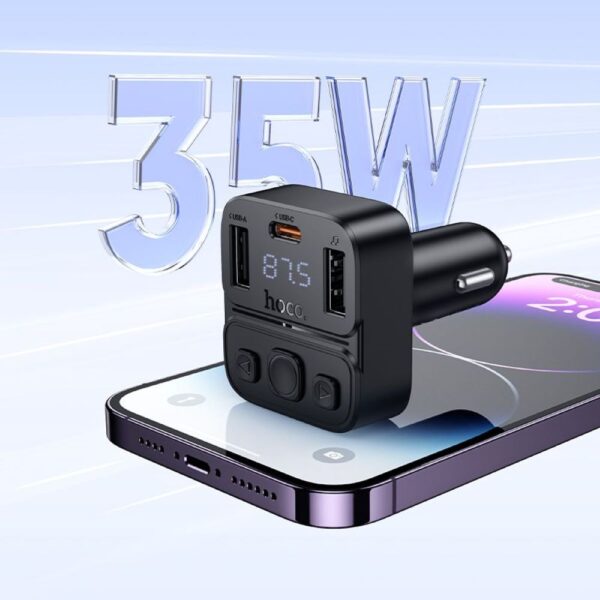 E87_02 HOCO E87 Φορτιστής Αυτοκινήτου & FM Transmitter 35W USB-A+USB-C QC PD Μαύρος