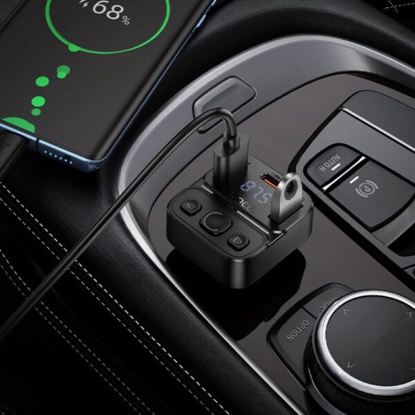 E87_04 HOCO E87 Φορτιστής Αυτοκινήτου & FM Transmitter 35W USB-A+USB-C QC PD Μαύρος