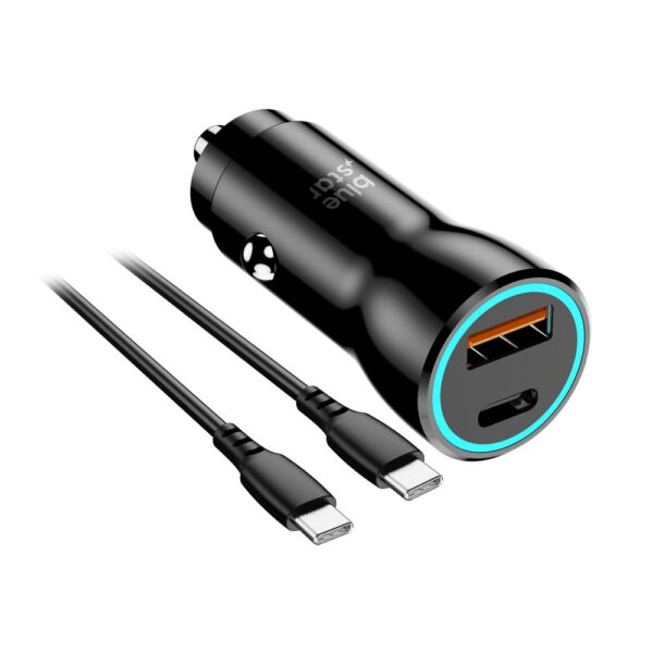 Car 25W with Cable 03 BLUE STAR Φορτιστής Αυτοκινήτου με Καλώδιο Type-C σε Type-C, 2 θύρες Α+C 3A 25W Μαύρος